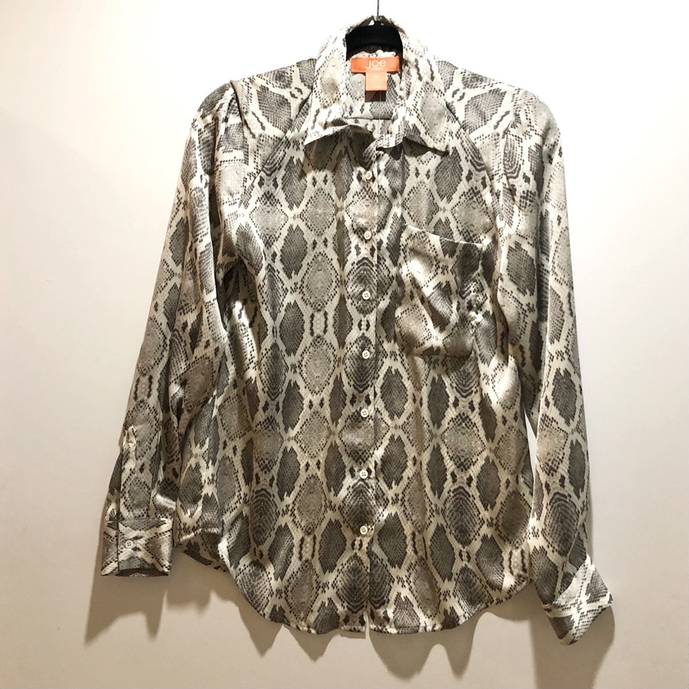 Joe Fresh Snakeskin Print Button-Down Shirt in Black and Cream